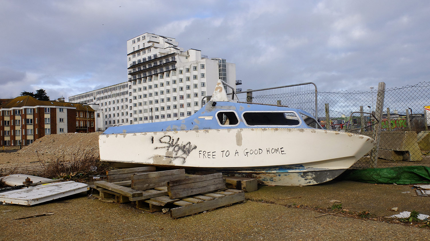 #017 - Media: Paint marker on abandoned boat